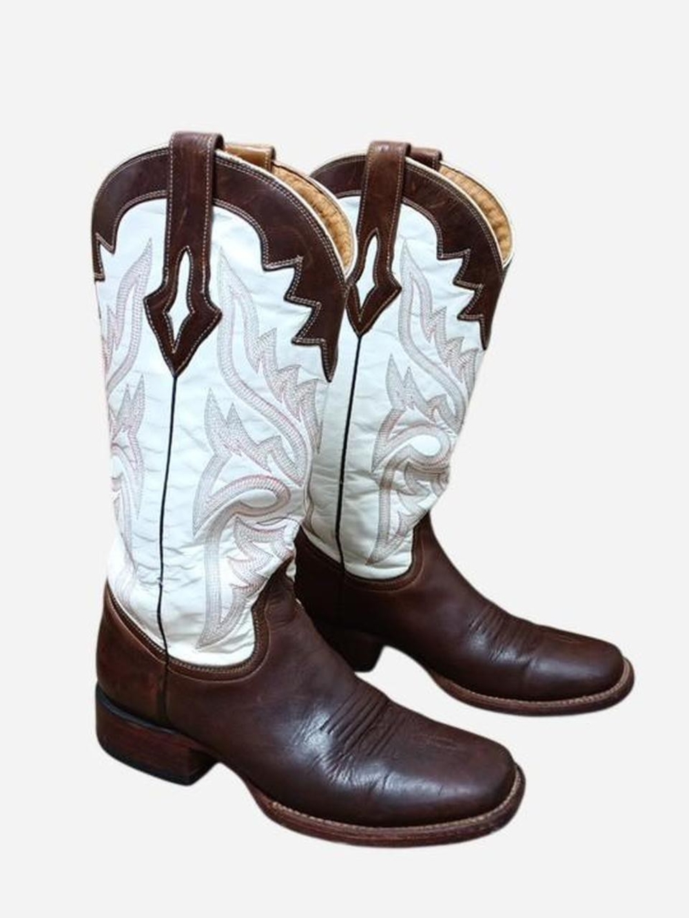 Women's Resistol Brown & White Western Cowgirl Leather Boots Size 7B Syle#8086